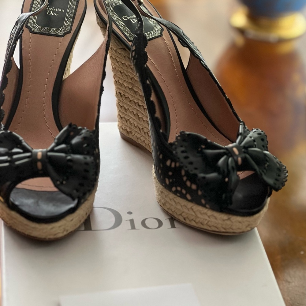 Dior Black Wedge Sandals with Ankle Strap